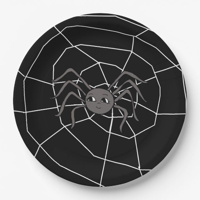 Spider and Spider Web Halloween Party Paper Plates (Front)