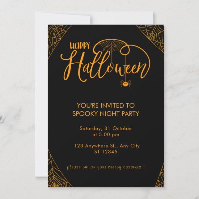 Spider And Spiderweb Halloween Scary Costume Party Invitation (Front)