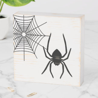 Spider And Spiderweb Simple Silhouette Shape Wooden Box Sign