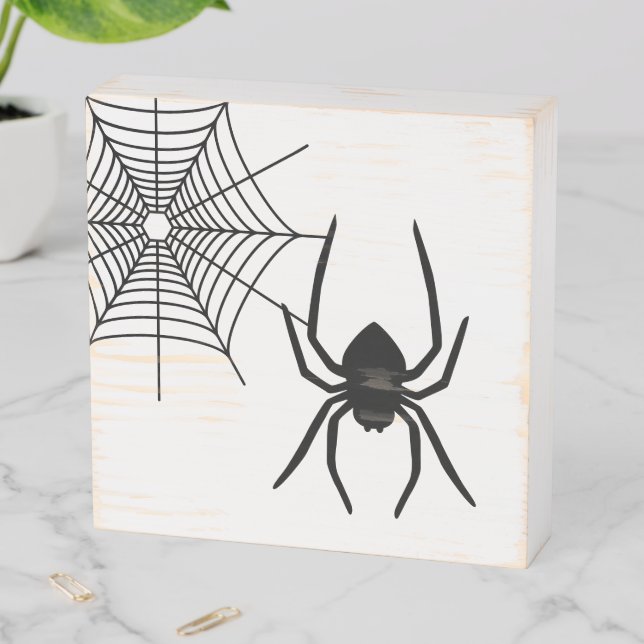 Spider And Spiderweb Simple Silhouette Shape Wooden Box Sign (In Situ Horizontal)