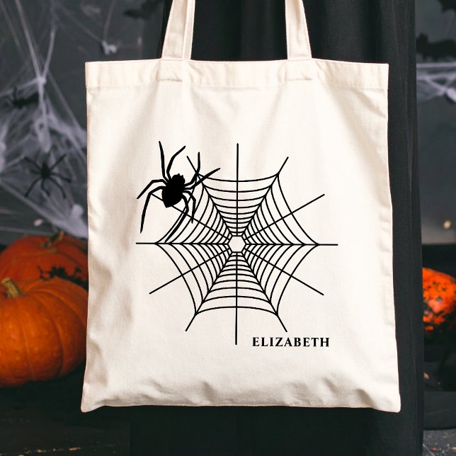 Spider And Spiderweb With Name Simple Halloween Tote Bag (Disclaimer: This image is a digital mockup.)