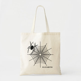 Spider And Spiderweb With Name Simple Halloween Tote Bag