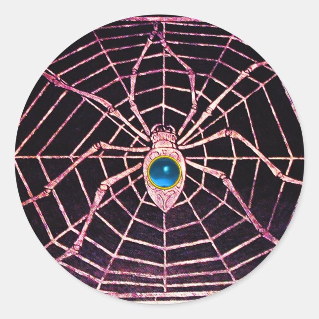 SPIDER AND WEB Blue Sapphire Black Classic Round Sticker (Front)
