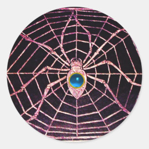 SPIDER AND WEB Blue Sapphire Black Classic Round Sticker