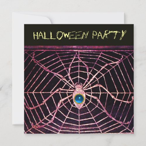 SPIDER AND WEB BLUE SAPPHIRE BLACK HALLOWEEN PARTY INVITATION