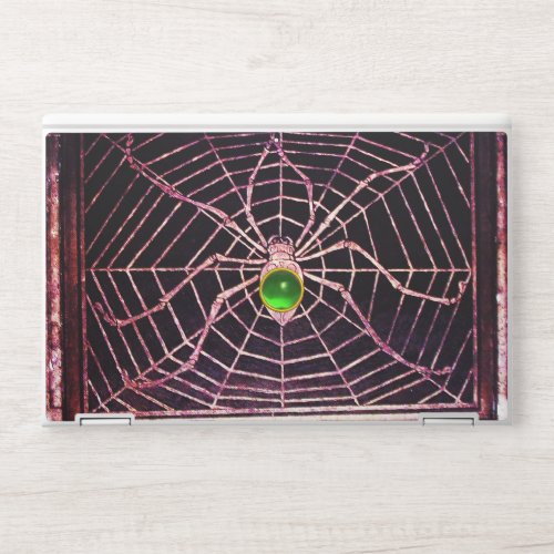 SPIDER AND WEB Emerald Green Gemstone Black HP Laptop Skin