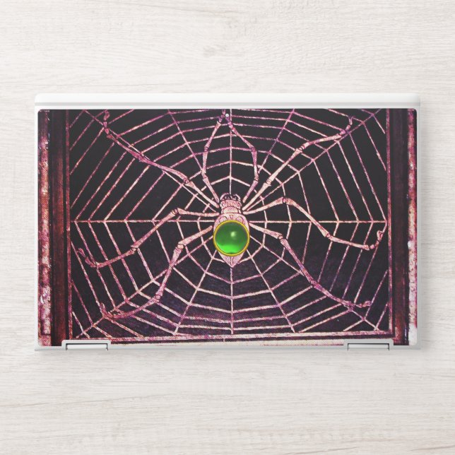 SPIDER AND WEB Emerald Green Gemstone Black HP Laptop Skin (Front)