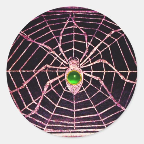 SPIDER AND WEB Green Emerald Black Classic Round Sticker