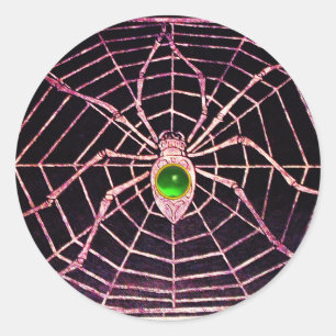 SPIDER AND WEB Green Emerald Black Classic Round Sticker