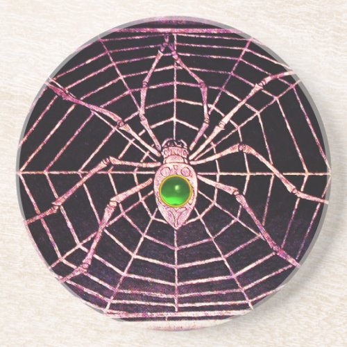 SPIDER AND WEB Green Emerald Black Drink Coaster
