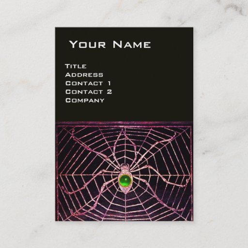Customizable SPIDER AND WEB Green Emerald Black Pearl Paper Business Card Template
