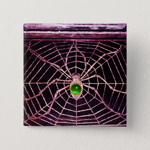 SPIDER AND WEB Green Emerald Black Pinback Button