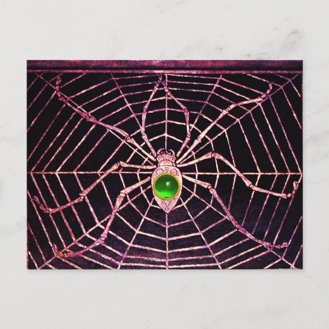 SPIDER AND WEB Green Emerald Black Postcard (Front)