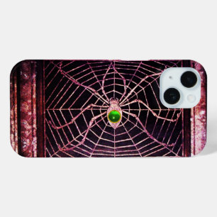 SPIDER AND WEB Green Emerald Gem Black iPhone 15 Case
