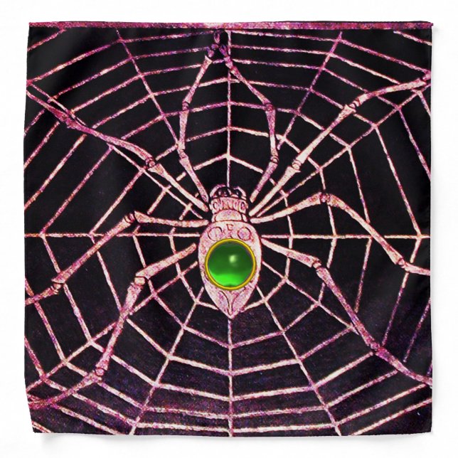 SPIDER AND WEB Green Emerald Gemstone Black Bandana (Front)