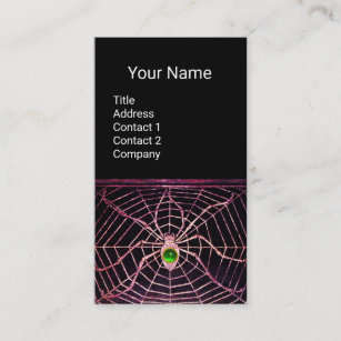 SPIDER AND WEB Green Emerald Gemstone Black Business Card