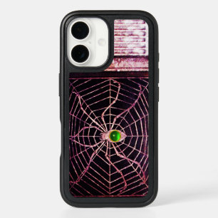 SPIDER AND WEB Green Emerald Gemstone Black  iPhone 16 Case