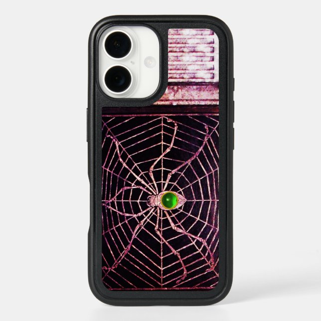 SPIDER AND WEB Green Emerald Gemstone Black  Otterbox iPhone Case (Back)