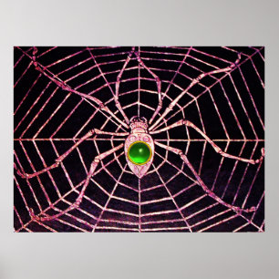 SPIDER AND WEB Green Emerald Gemstone Black Poster