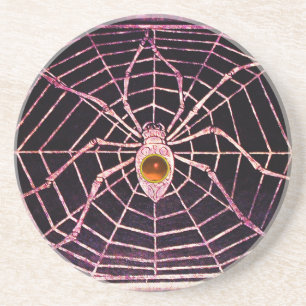 SPIDER AND WEB Orange Agate Black Drink Coaster