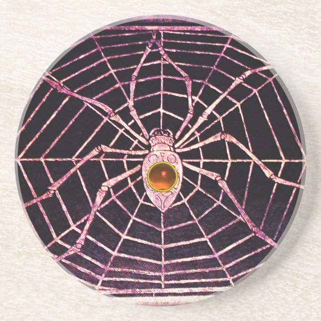 SPIDER AND WEB Orange Agate Black Drink Coaster (Front)