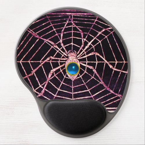 SPIDER AND WEB Pink Blue Sapphire Gem Black Gel Mouse Pad