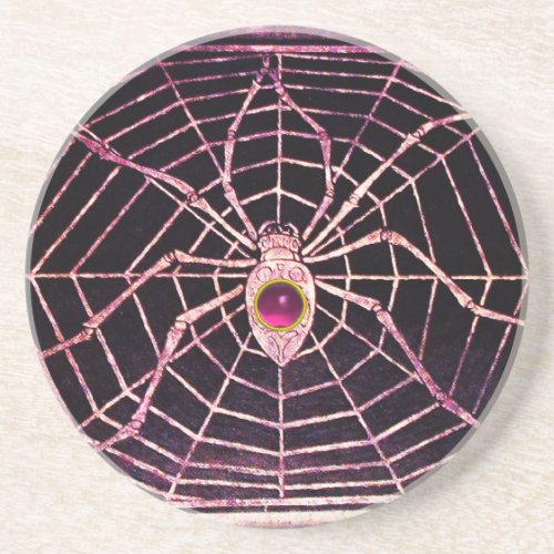 SPIDER AND WEB Pink Fuchsia Amethyst Black Drink Coaster