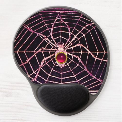 SPIDER AND WEB Pink Fuchsia Amethyst Gem Black Gel Mouse Pad