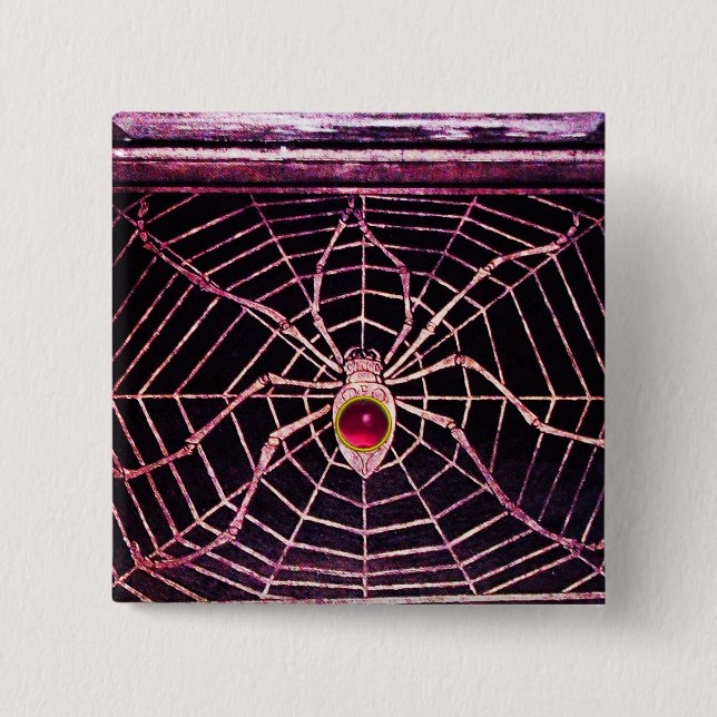 SPIDER AND WEB Pink Fuchsia Ruby Black Button (Front)