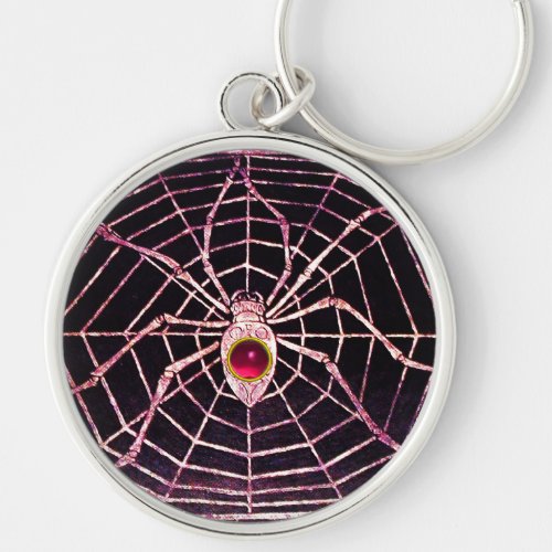 SPIDER AND WEB Pink Fuchsia Ruby Black Keychain