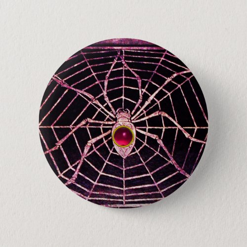 SPIDER AND WEB Pink Fuchsia Ruby Black Pinback Button