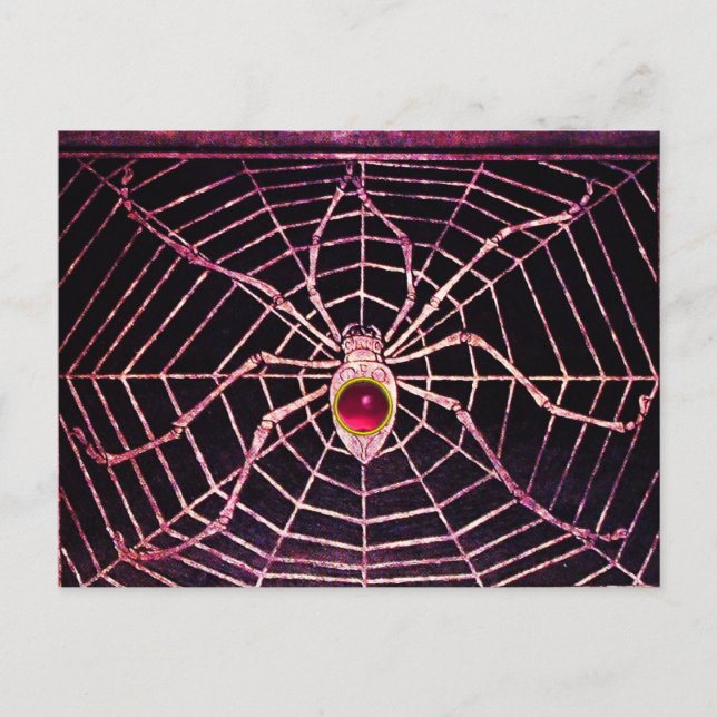 SPIDER AND WEB Pink Fuchsia Ruby Black Postcard (Front)