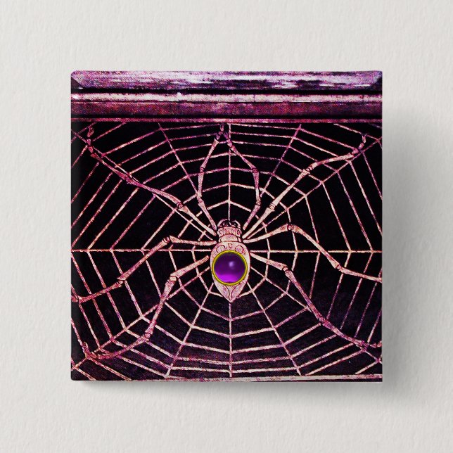 SPIDER AND WEB Purple Amethyst Black Button (Front)