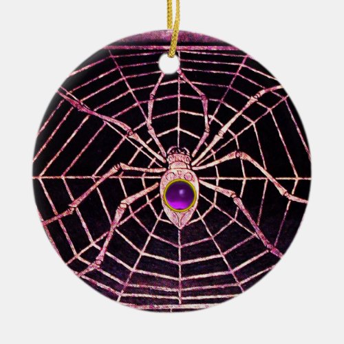 SPIDER AND WEB Purple Amethyst Black Ceramic Ornament