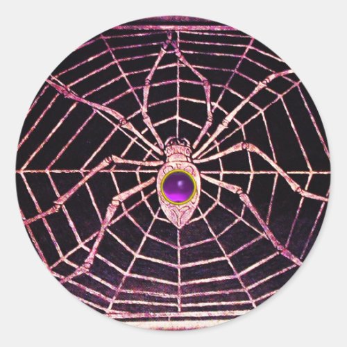 SPIDER AND WEB Purple Amethyst Black Classic Round Sticker