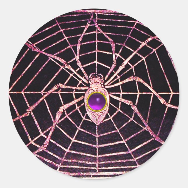 SPIDER AND WEB Purple Amethyst Black Classic Round Sticker (Front)