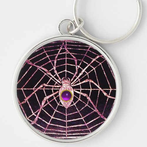 SPIDER AND WEB Purple Amethyst Black Keychain