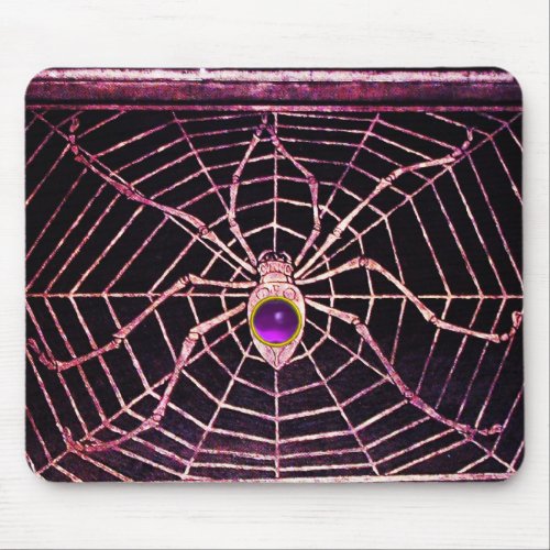 SPIDER AND WEB Purple Amethyst Black Mouse Pad