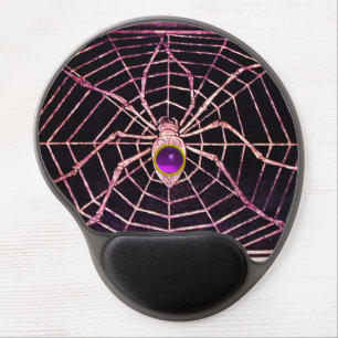 SPIDER AND WEB Purple Amethyst Gemstone, Black Gel Mouse Pad