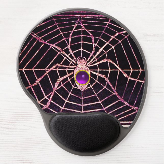SPIDER AND WEB Purple Amethyst Gemstone, Black Gel Mouse Pad (Front)