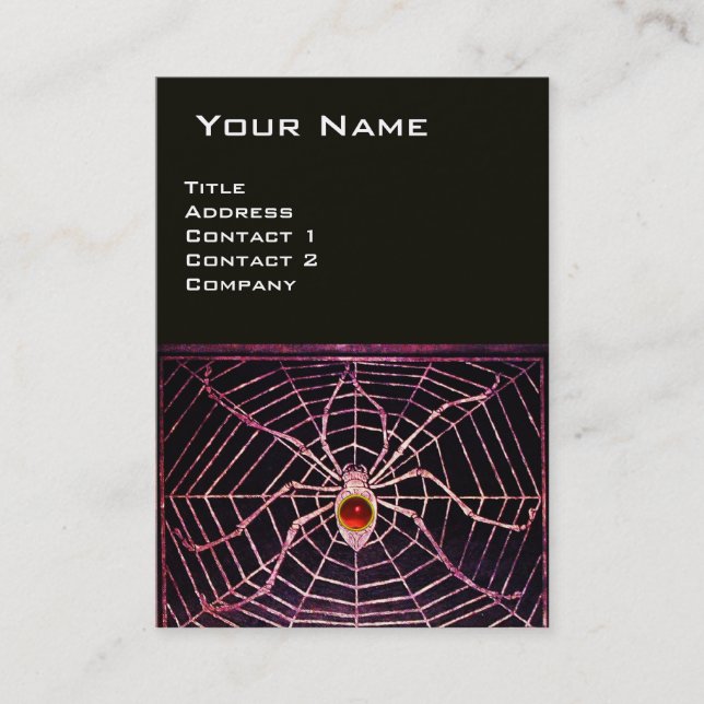 SPIDER AND WEB Red Ruby Black Business Card (Front)