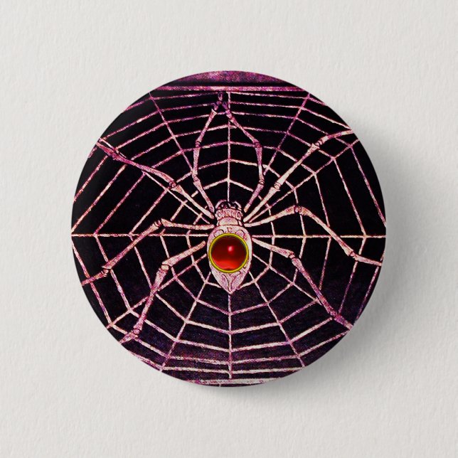 SPIDER AND WEB Red Ruby Black Button (Front)