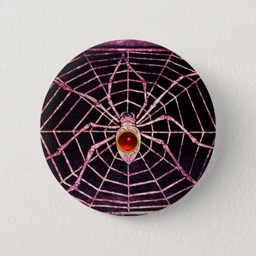 SPIDER AND WEB Red Ruby Black Button