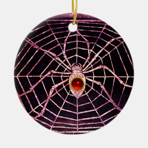 SPIDER AND WEB Red Ruby Black Ceramic Ornament