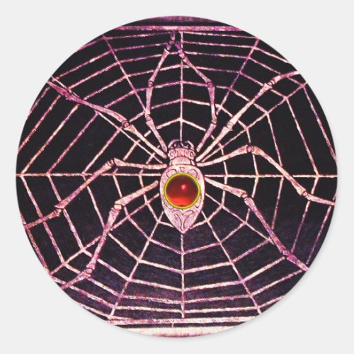 SPIDER AND WEB Red Ruby Black Classic Round Sticker