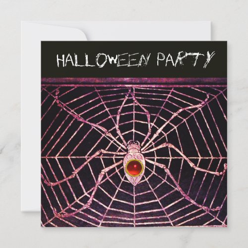 SPIDER AND WEB RED RUBY BLACK HALLOWEEN PARTY INVITATION