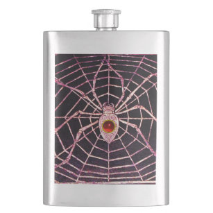 SPIDER AND WEB Red Ruby Black Hip Flask