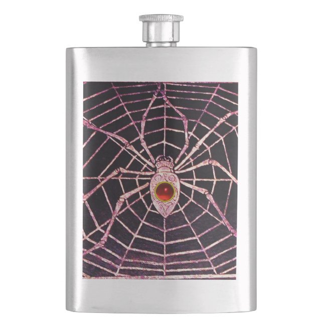 SPIDER AND WEB Red Ruby Black Hip Flask (Front)