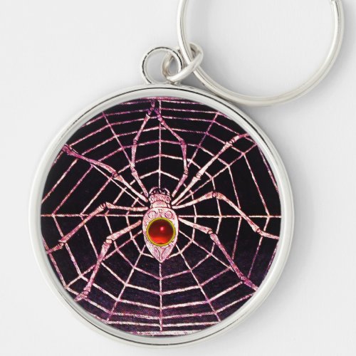 SPIDER AND WEB Red Ruby Black Keychain