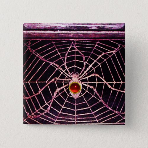 SPIDER AND WEB RED RUBY Black Pinback Button